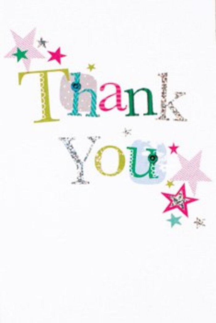 The graceful sweep of letters on this thank you card brings a quietly exuberant charm that's instantly familiar to those who know Tulse Hill. Each letter exudes a unique personality-some dotted and curved with whimsy, others sturdy and elegant, almost as if singing a gentle tune. Clusters of vivid stars line the message, their pink stripes and bold turquoise hues reminiscent of the community artwork and vibrant floral stalls along Brixton Hill. Accents of silver shimmer like sunlight glinting off a fresh bouquet, adding subtle sophistication. The composition feels light and modern-a sprinkle of stardust animating the pure white canvas, much as Tulse Hill's green spaces enliven their surroundings. The design walks the line between formal and casual, offering a sentiment that's warm, universal, and simply heartfelt. One can picture this card accompanying a thoughtfully-arranged bouquet from Flowers Tulse Hill, expressing appreciation that resonates as deeply as a friend's genuine thanks. The overall effect is quietly uplifting, a perfect tribute to the simple but impactful ways Tulse Hill residents cherish connection.